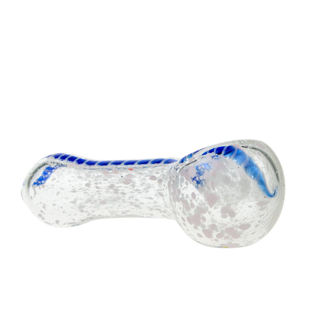 G-Spot Glass Spoon Pipe - White Frit with Blue Stripe - Side view 2