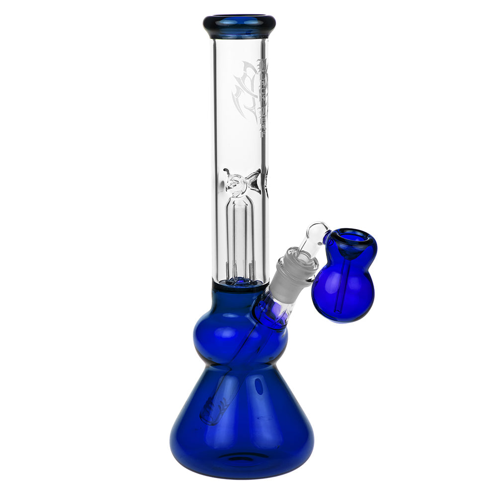 Black Leaf Glass Beaker Base Ice Bong with Precooler - Blue - Side view 1