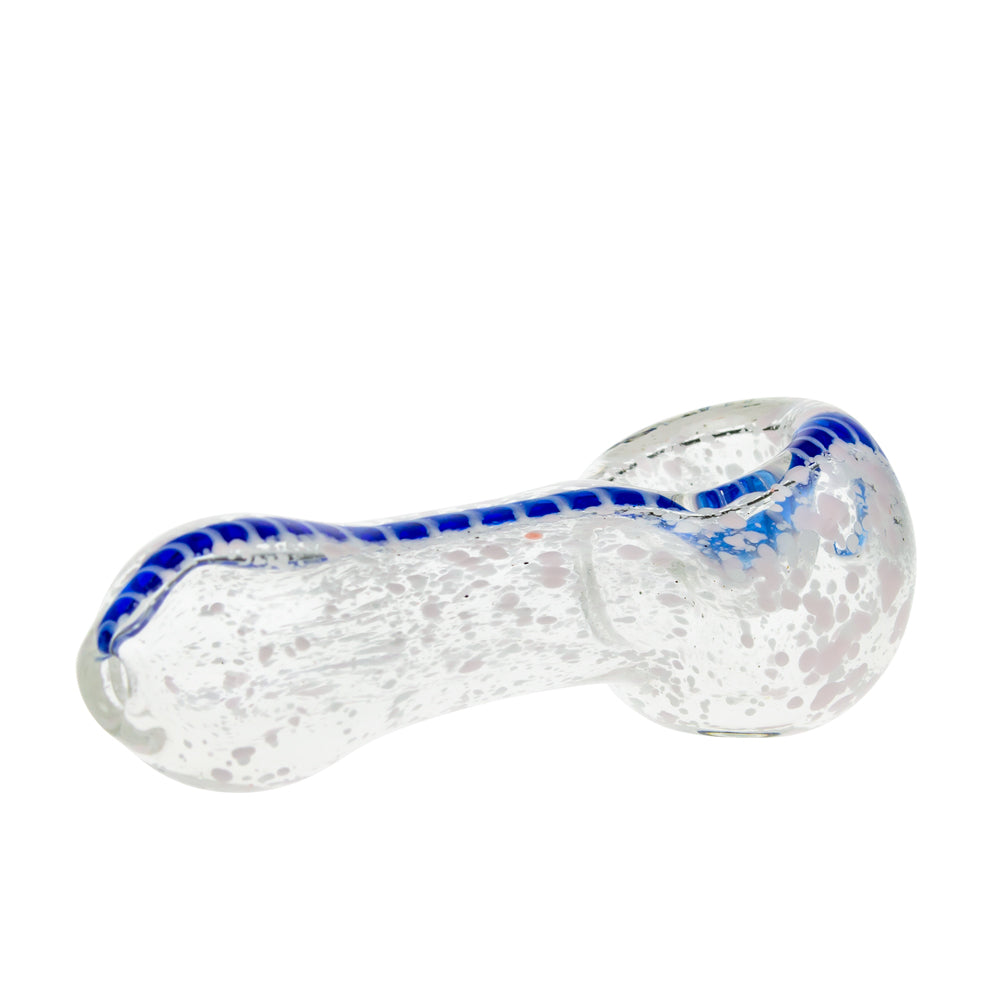 G-Spot Glass Spoon Pipe - White Frit with Blue Stripe - Side view 4