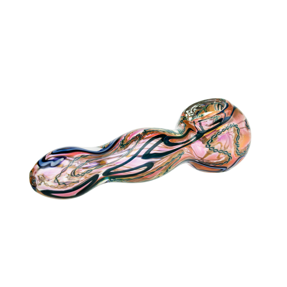 G-Spot Glass Spoon Pipe - Chunky Fumed Clear Glass with Color Zig-Zag Stripes - Side view 5