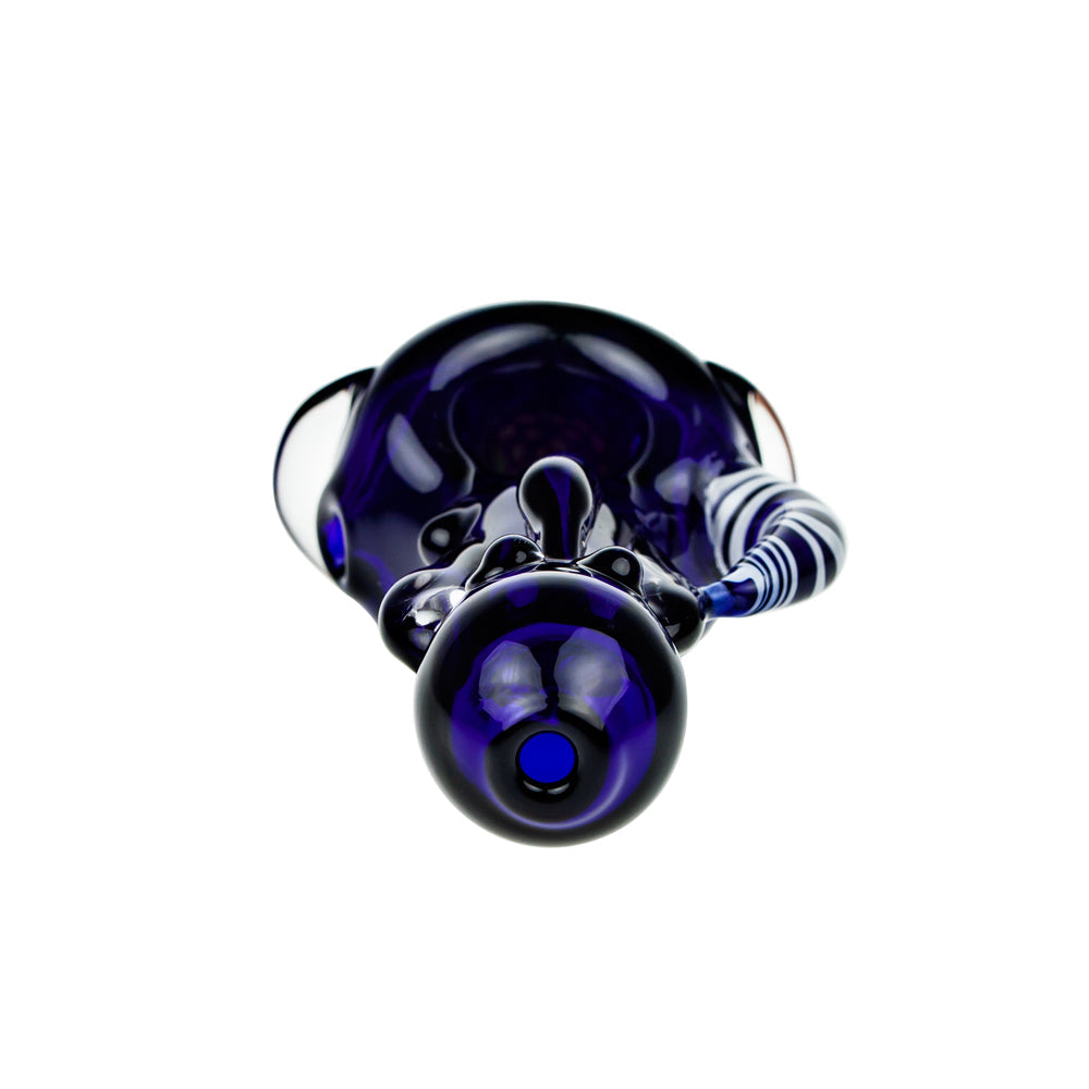 G-Spot Glass Spoon Pipe - Blue Glass with Honeycomb Bowl and Striped Appendage - Back view