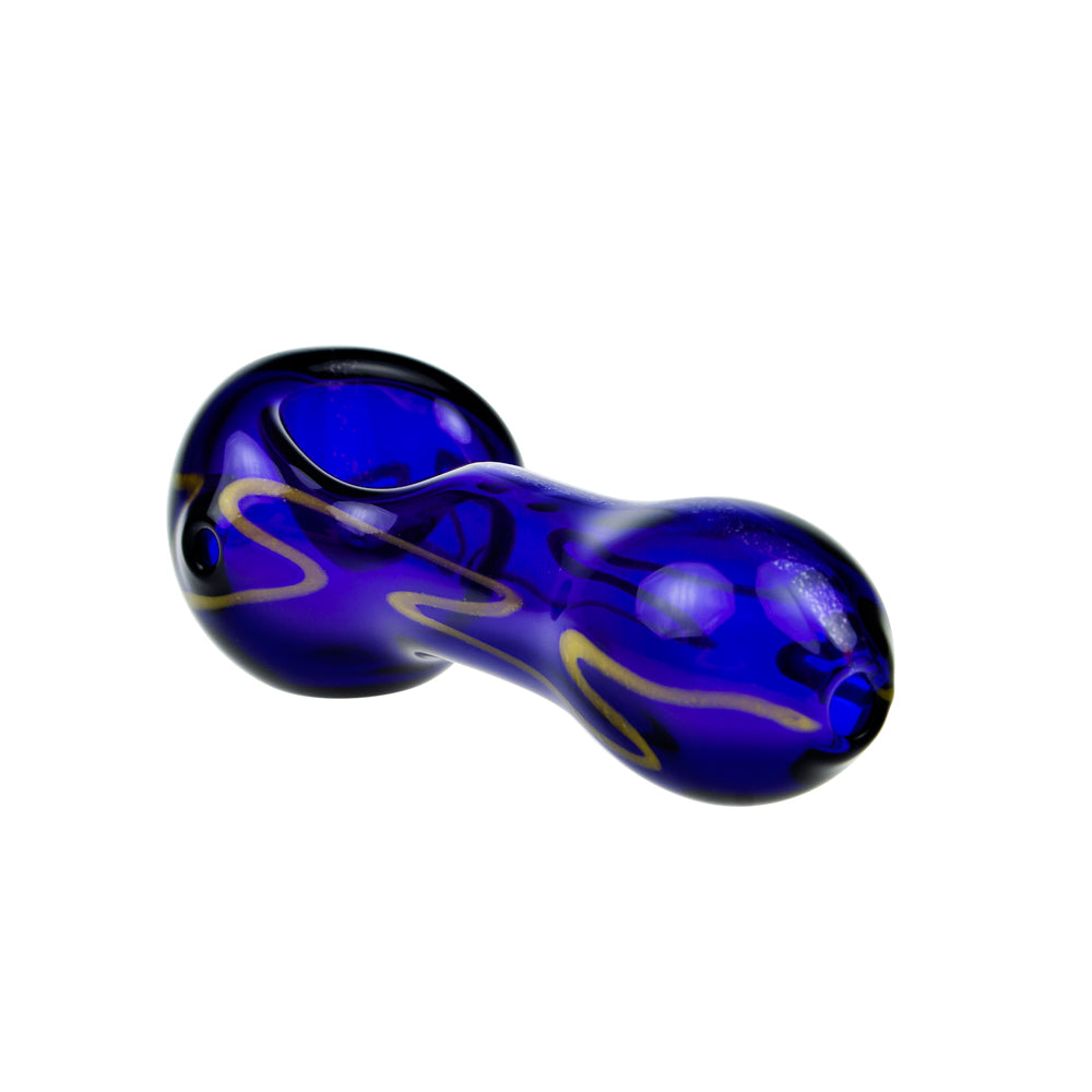 G-Spot Glass Spoon Pipe - Dark Blue with Green Artwork - Side view 3
