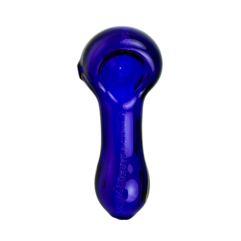 G-Spot Glass Spoon Pipe - Dark Blue with Green Artwork - Top view