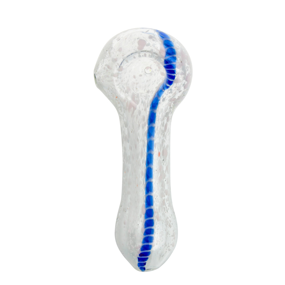 G-Spot Glass Spoon Pipe - White Frit with Blue Stripe - Top view