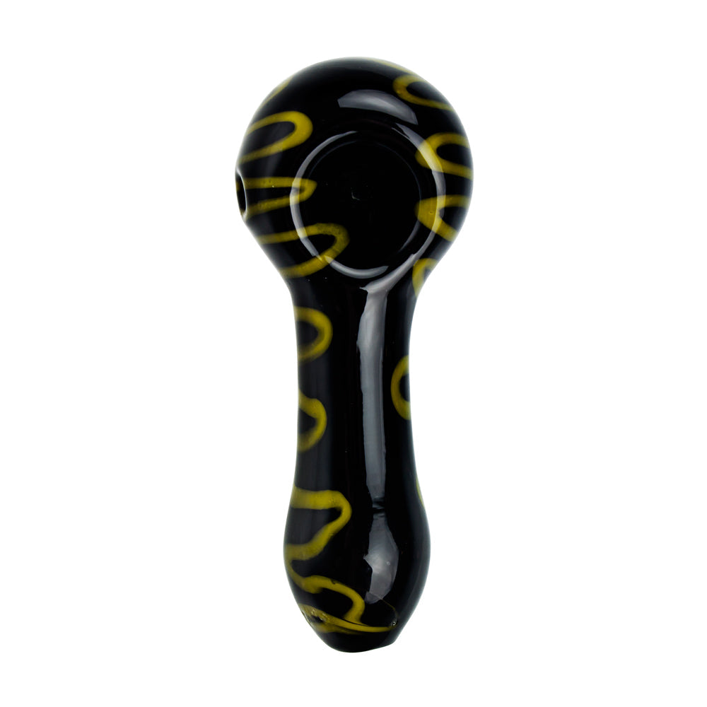 G-Spot Glass Spoon Pipe - Black Glass with Dark Yellow Zig-Zag Stripes - Top view