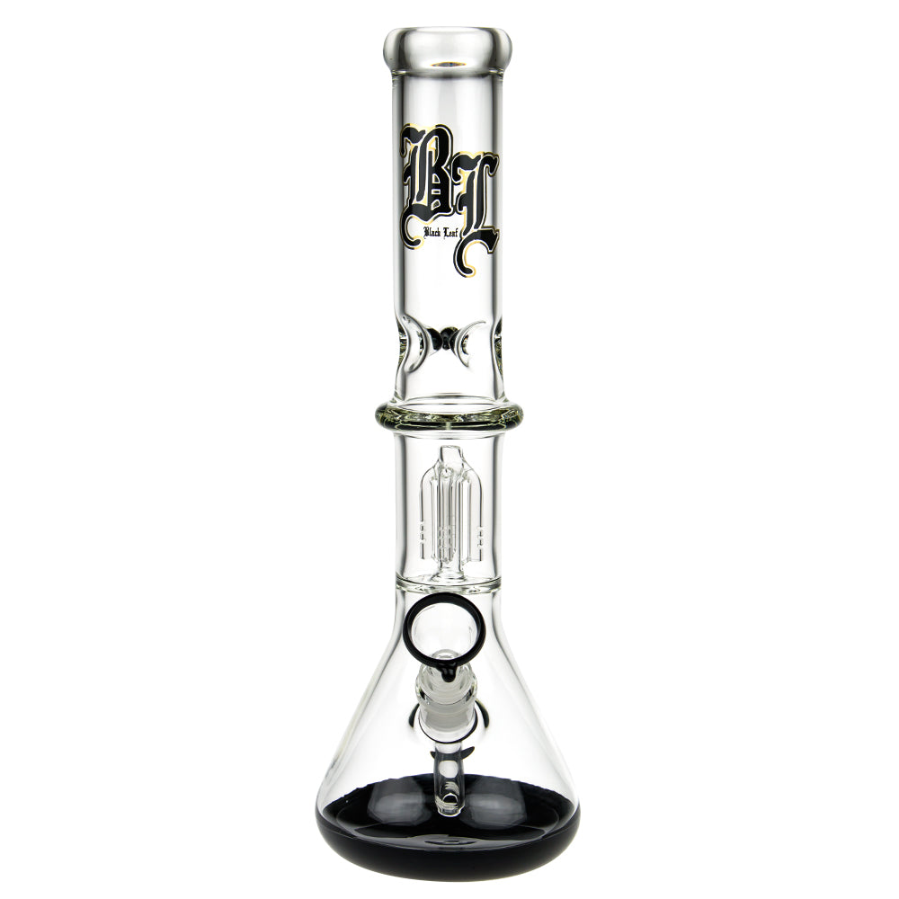 Black Leaf Beaker Base Ice Bong with 4-arm Tree Perc | Black - Front View