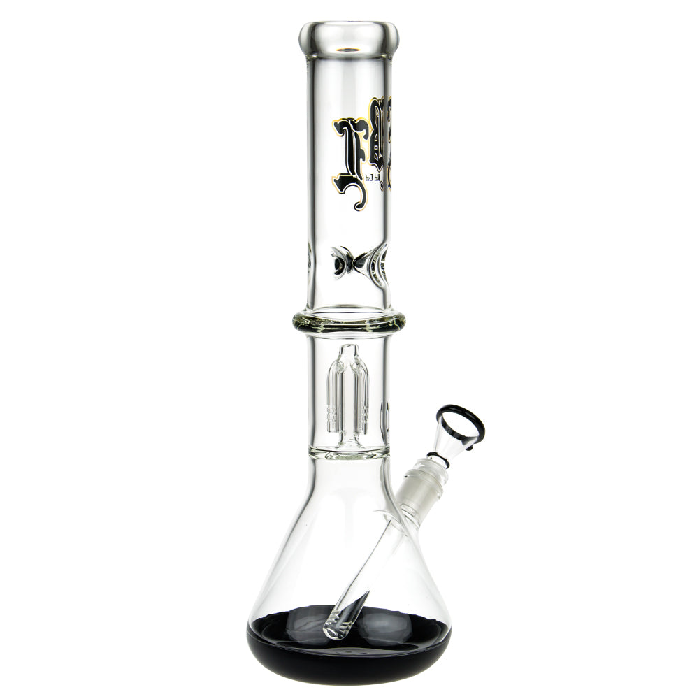 Black Leaf Beaker Base Ice Bong with 4-arm Tree Perc | Black - Side View 5