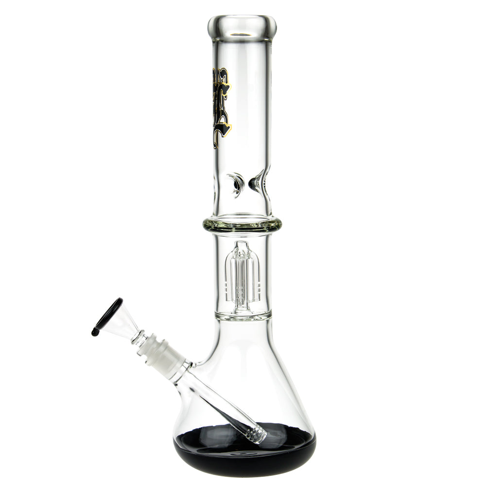 Black Leaf Beaker Base Ice Bong with 4-arm Tree Perc | Black - Side View 3