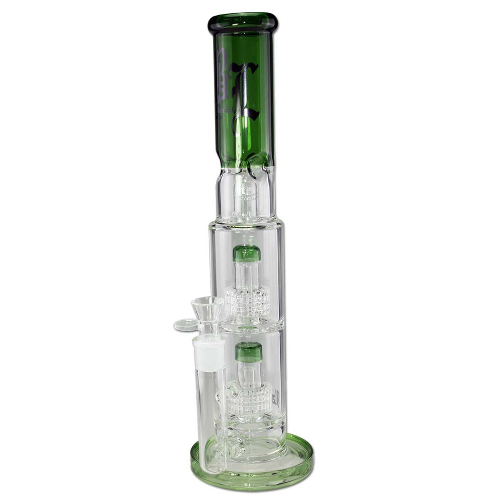 Black Leaf Double Drum Perc Ice Bong | Green