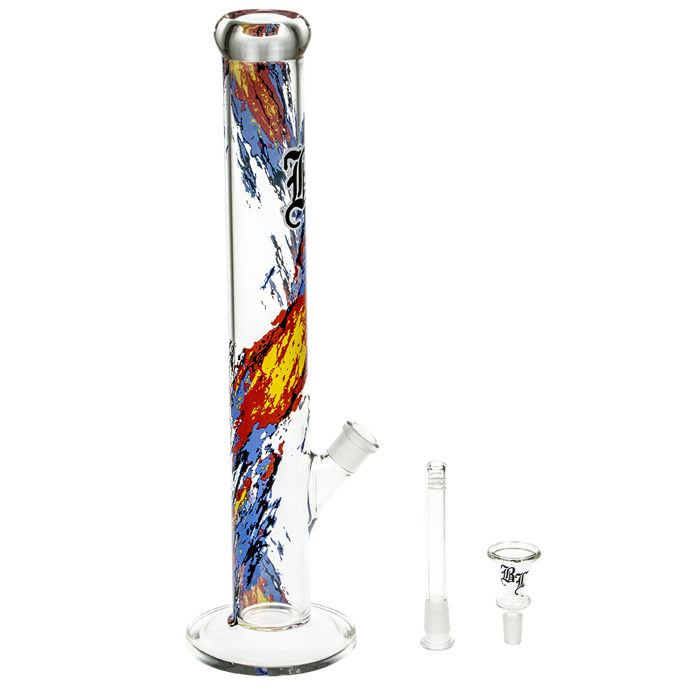 Black Leaf Flames Glass Bong - Downstem and Bowl Included