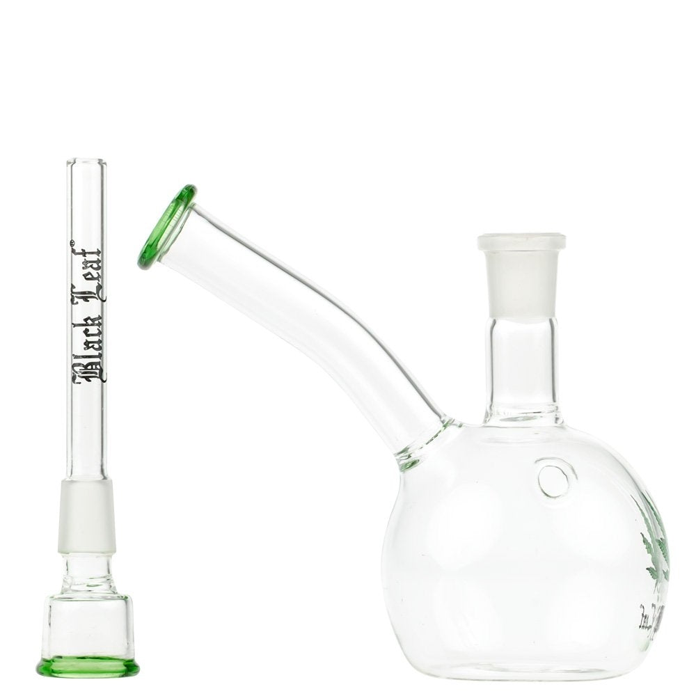 Black Leaf Glass Bubble Base Bubbler with Carb Hole - Downstem with Attached Herb Bowl