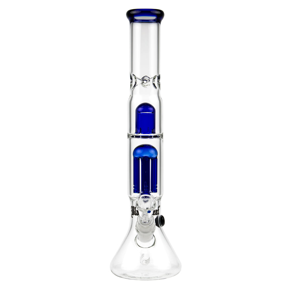 Black Leaf - ELITE Beaker Base 6-arm Perc Bong - Carb Hole - Blue - Front View