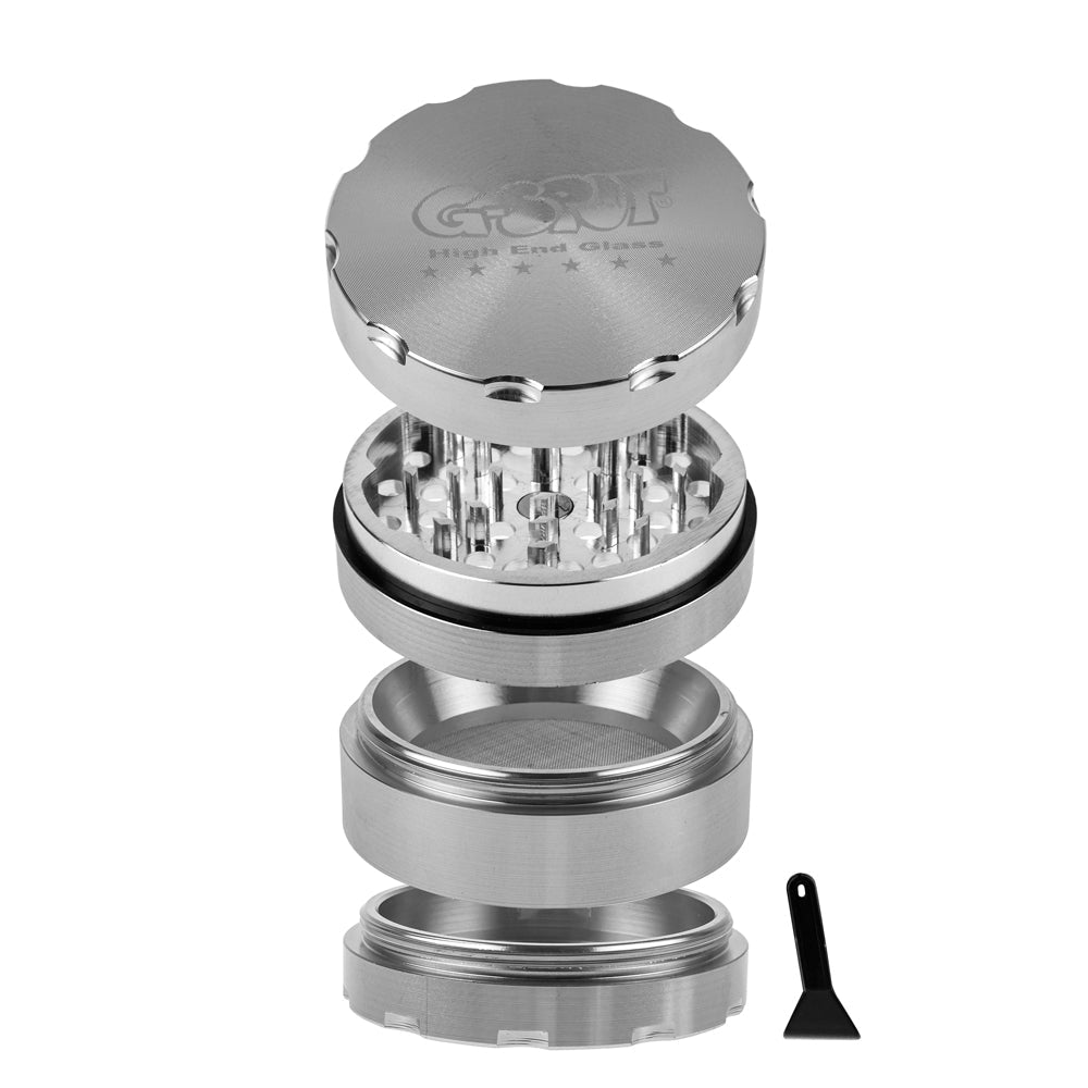 G-Spot - Aluminum Magnetic Herb Grinder - 4-part - 76mm - Silver - Disassembled