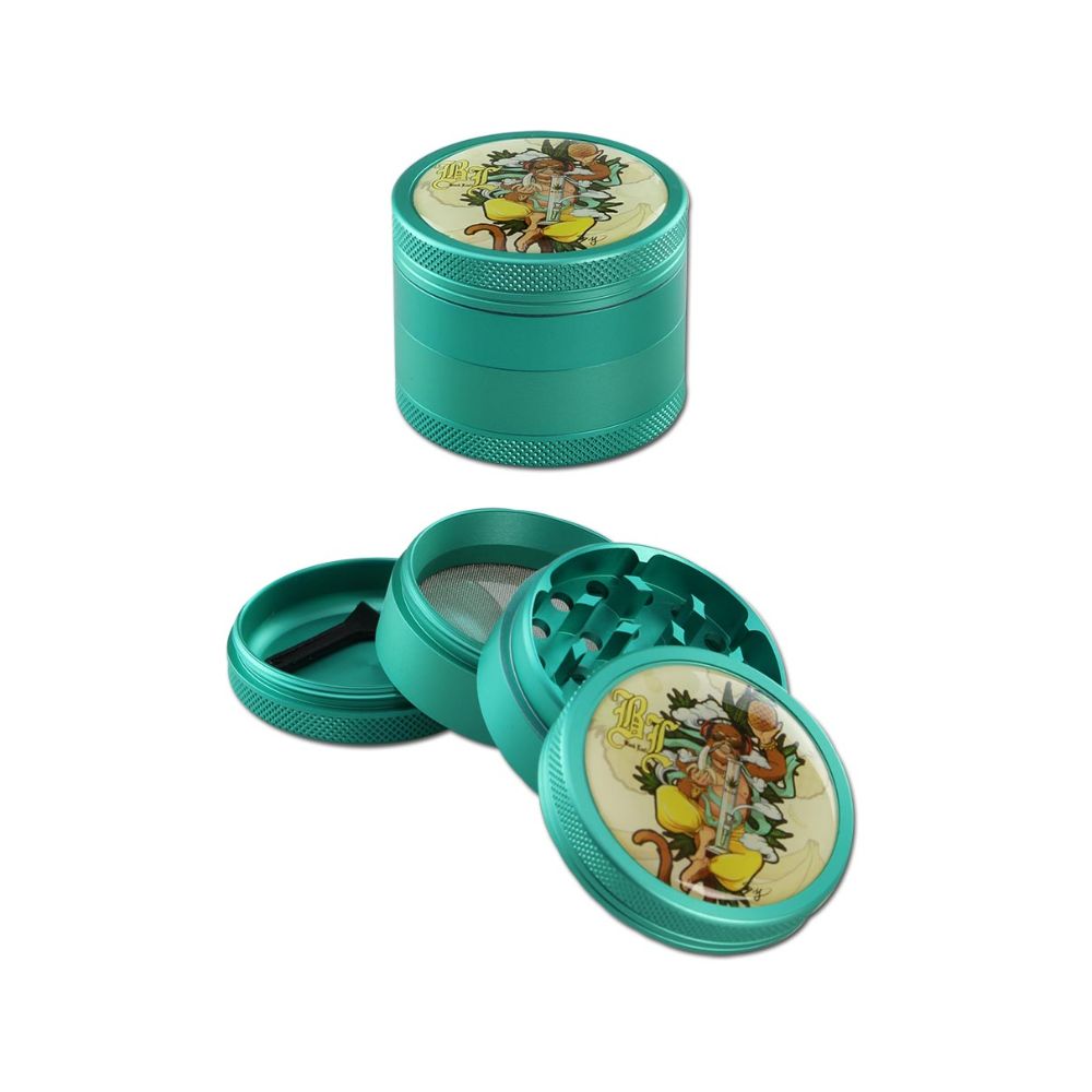 Black Leaf Hanuman Straight Ice Bong with 10-Arm Tree Perc | Box Set - 4-Part Aluminum Grinder