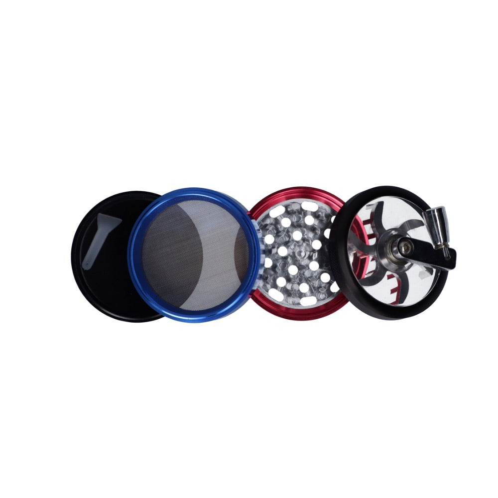 Crank Herb Grinder with Magnetic Window Lid |  62mm | Mixed Colors | disassembled 1