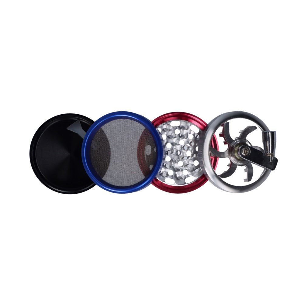 Crank Herb Grinder with Magnetic Window Lid |  62mm | Mixed Colors | disassembled 2