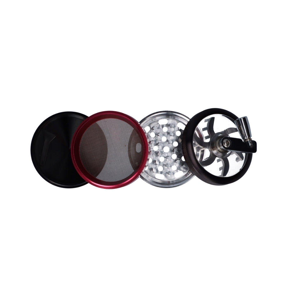 Crank Herb Grinder with Magnetic Window Lid |  62mm | Mixed Colors | disassembled 5