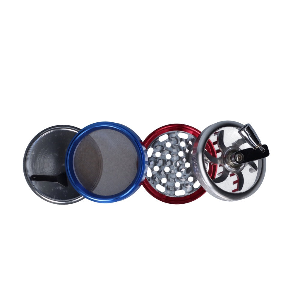 Crank Herb Grinder with Magnetic Window Lid |  62mm | Mixed Colors | disassembled 3