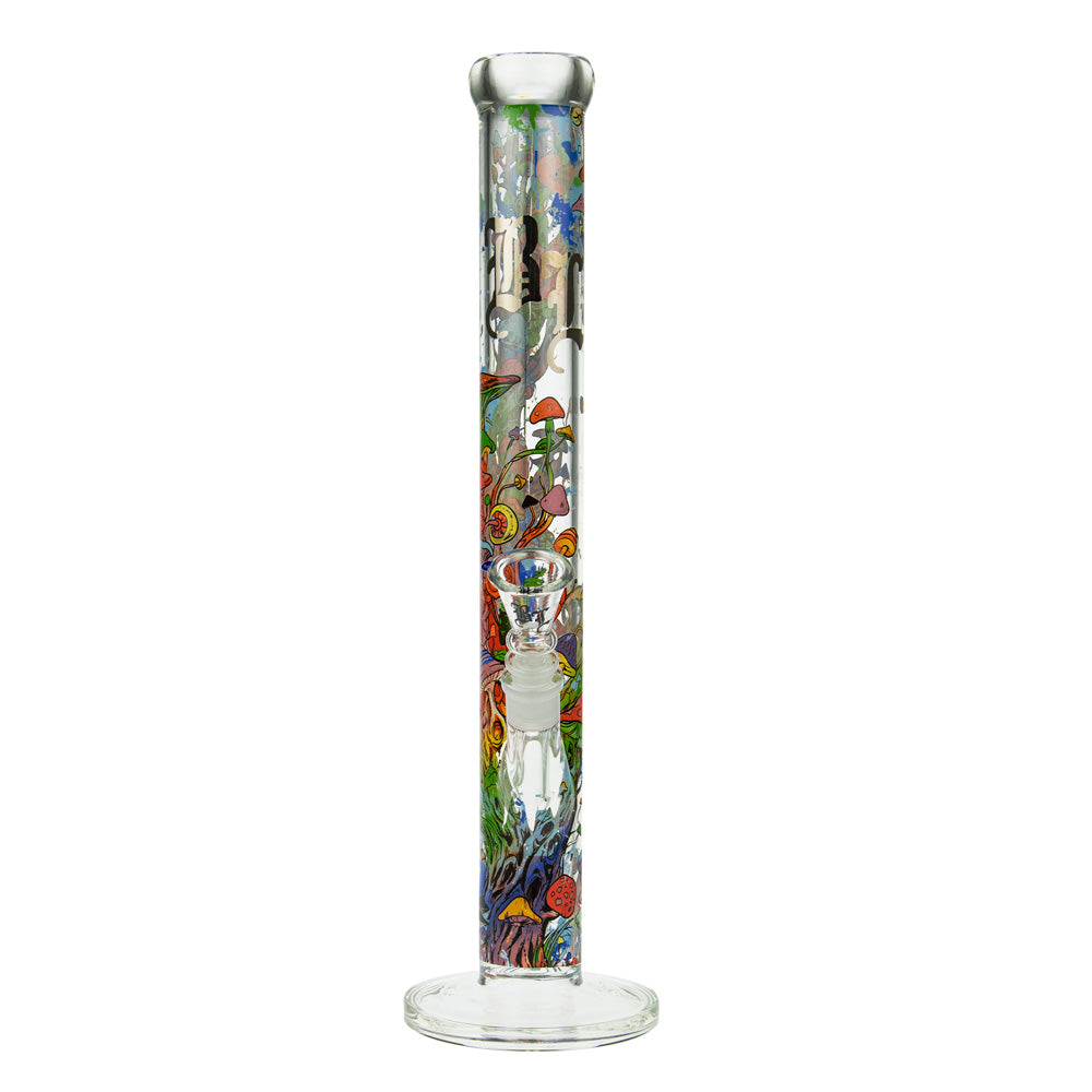 Black Leaf Mushroom Tree Straight Tube Glass Bong | Clear - Front View