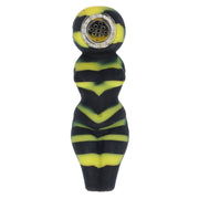 Curvy Silicone Spoon Pipe with Insert Glass Bowl | Black/Yellow - Top View