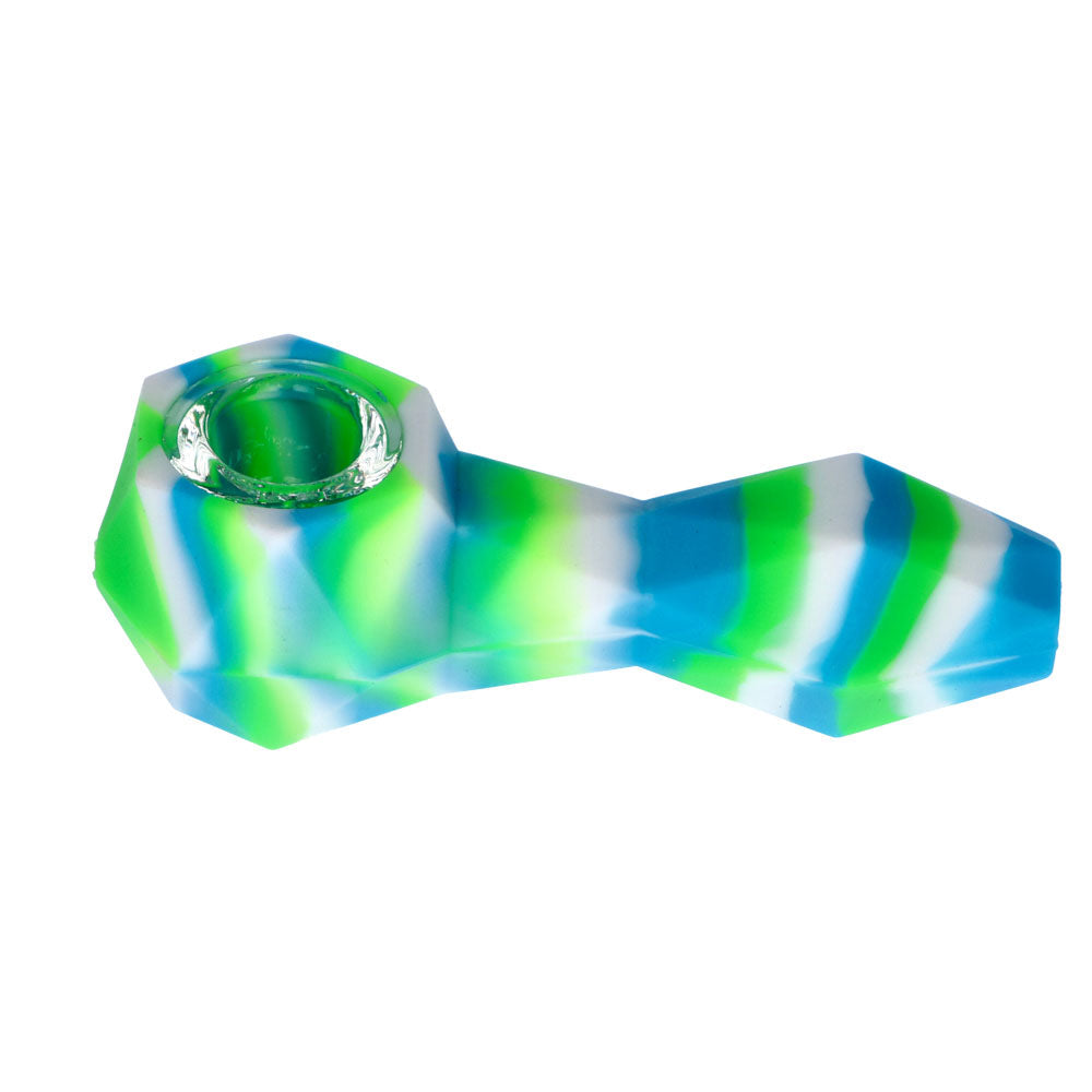 Silicone Spoon Pipe with Glass Bowl | Random Color | 4.5 Inch | blue/white/green | side view 3