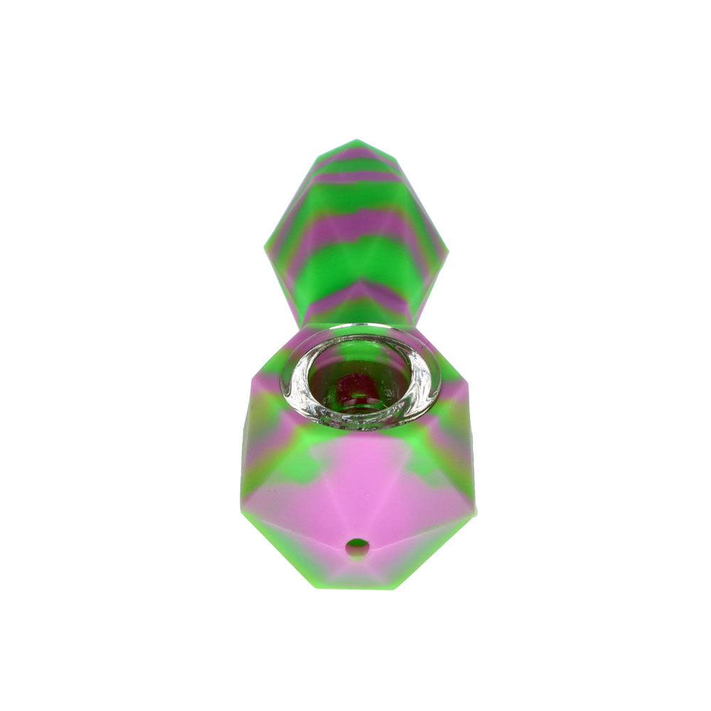 Silicone Spoon Pipe with Glass Bowl | Random Color | 4.5 Inch | green/purple | front view