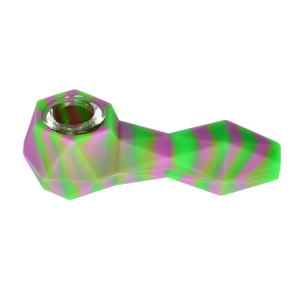 Silicone Spoon Pipe with Glass Bowl | Random Color | 4.5 Inch | green/purple | side view 3