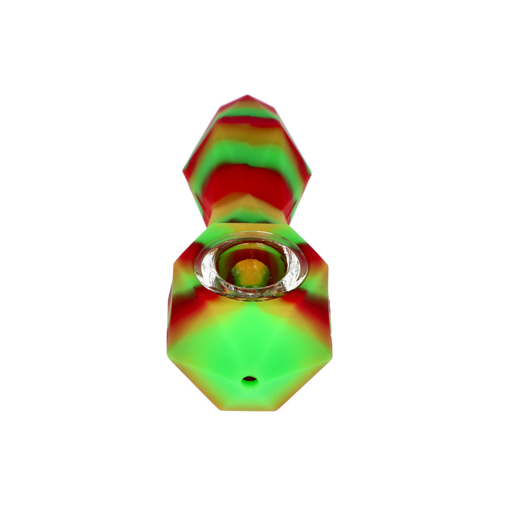 Silicone Spoon Pipe with Glass Bowl | Random Color | 4.5 Inch | green/yellow/red | front view