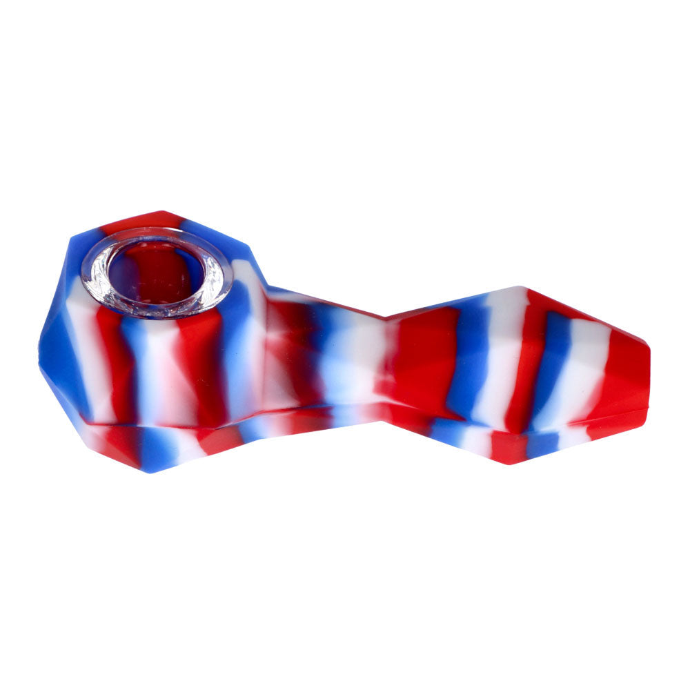 Silicone Spoon Pipe with Glass Bowl | Random Color | 4.5 Inch | blue/white/red | side view 3