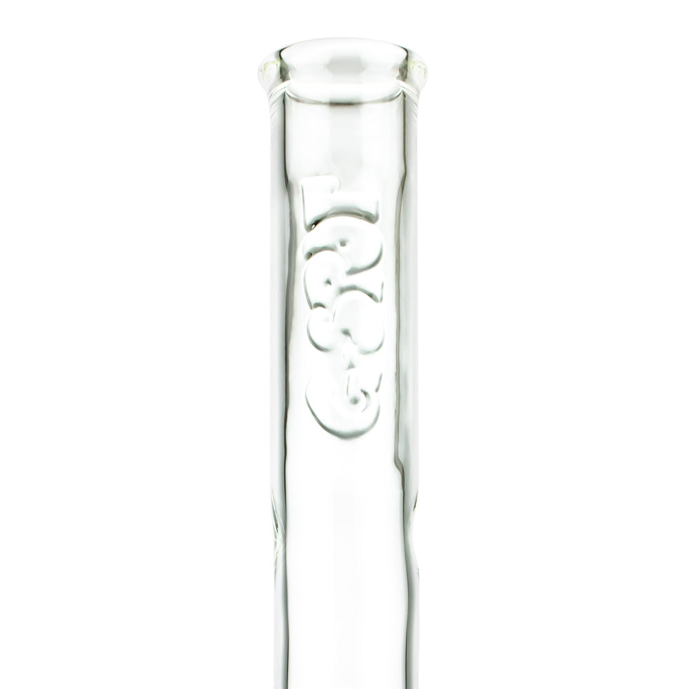 G-Spot Glass Wave Ice Bong with Flame Polished Logo | 50cm - Close Up Logo