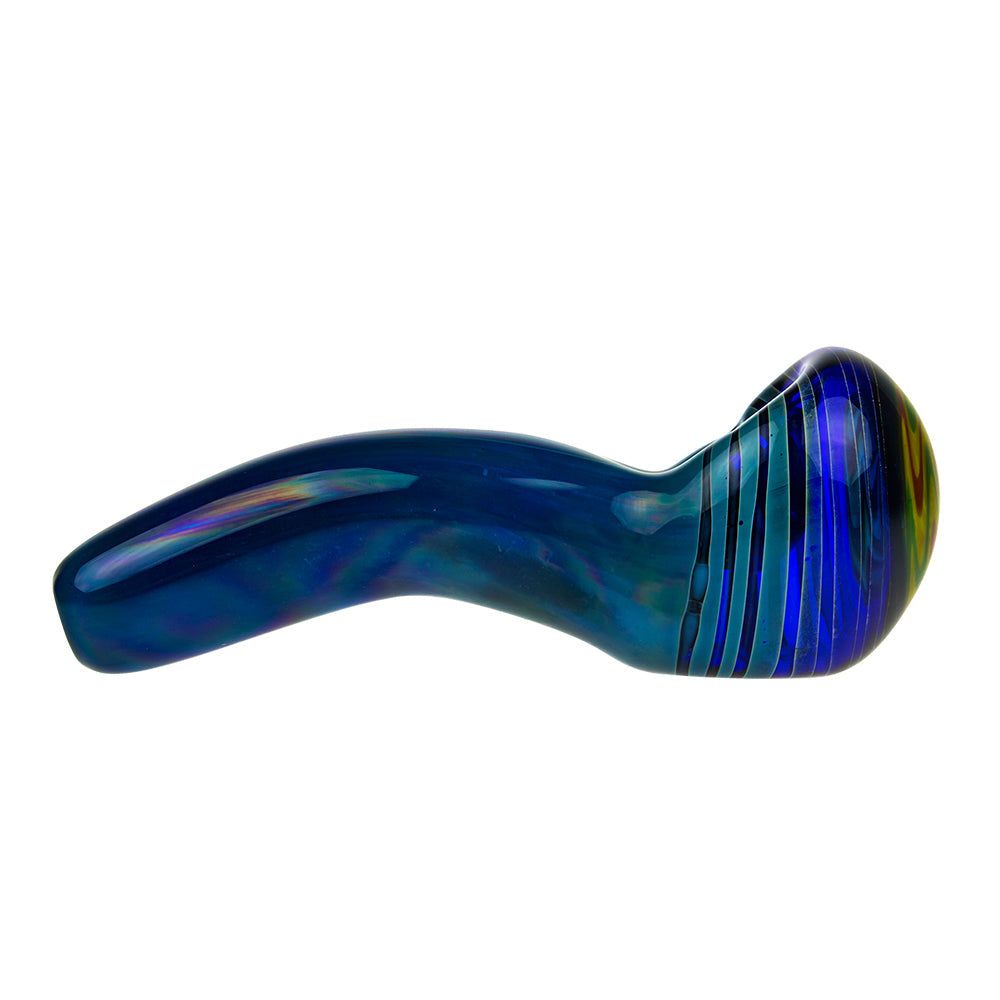 G-Spot Glass Spoon Pipe - Blue with Green, Orange and Yellow Hurricane Bowl - Side View 3