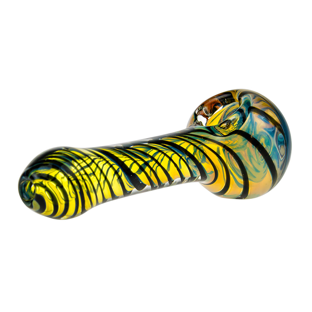 G-Spot Glass Spoon Pipe - Black and White Stripes with Hurricane Bowl - Side View 2