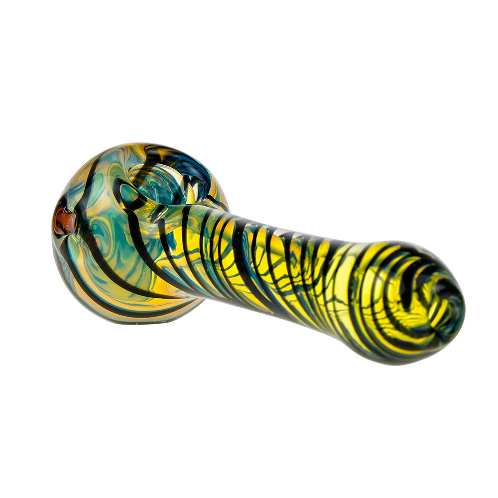 G-Spot Glass Spoon Pipe - Black and White Stripes with Hurricane Bowl - Side View 1