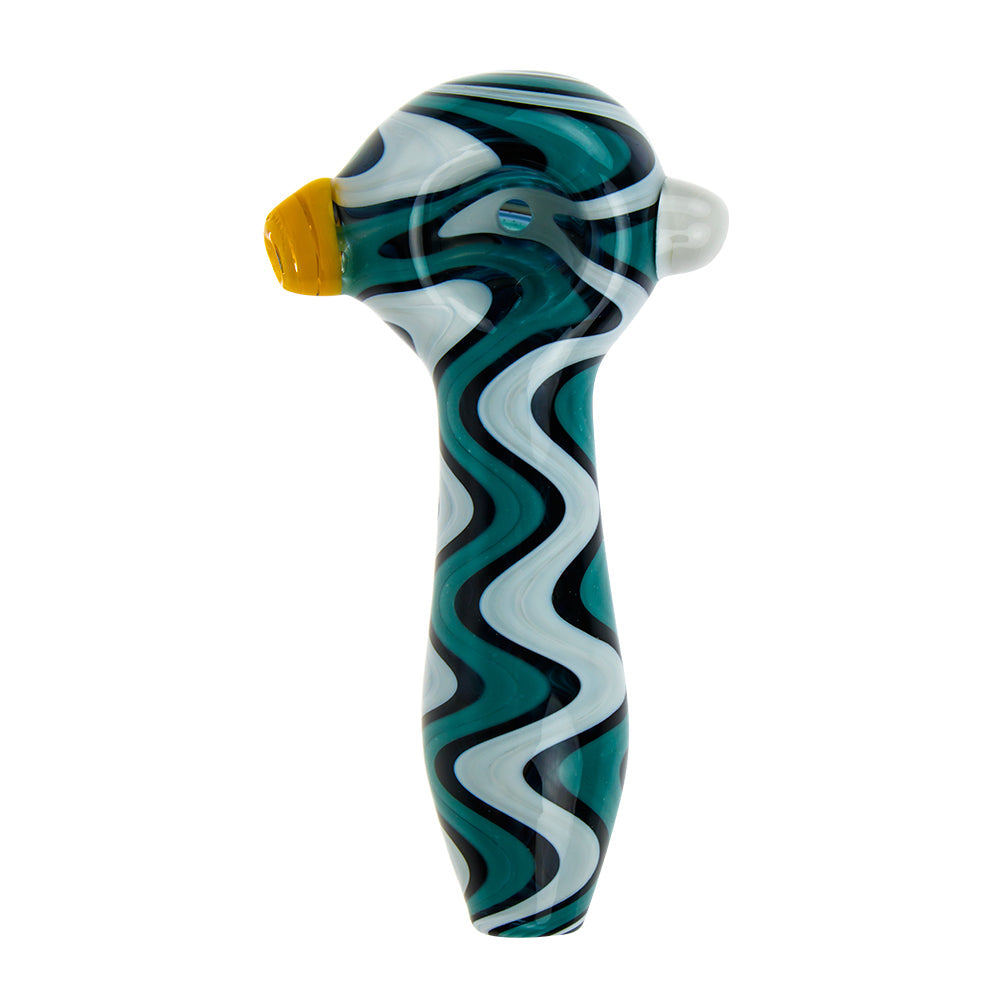 G-Spot Glass Spoon Pipe - White with Wavy Stripes and Color Carb - Top View