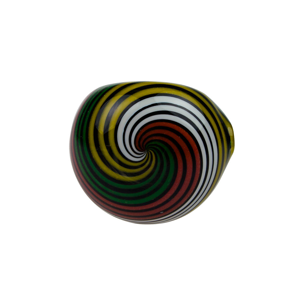 G-Spot Glass Spoon Pipe - Blue Glass with Dark Rasta Stripes - Front view