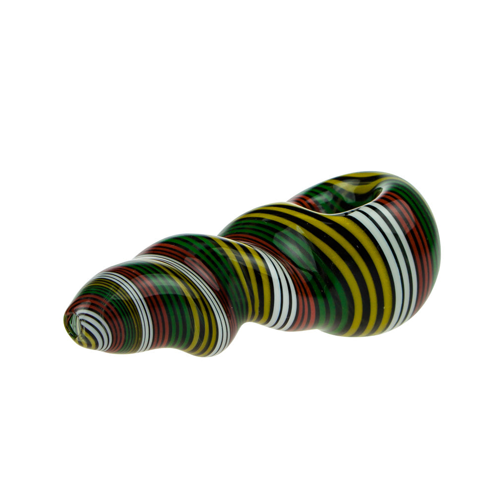 G-Spot Glass Spoon Pipe - Blue Glass with Dark Rasta Stripes - Side view 2