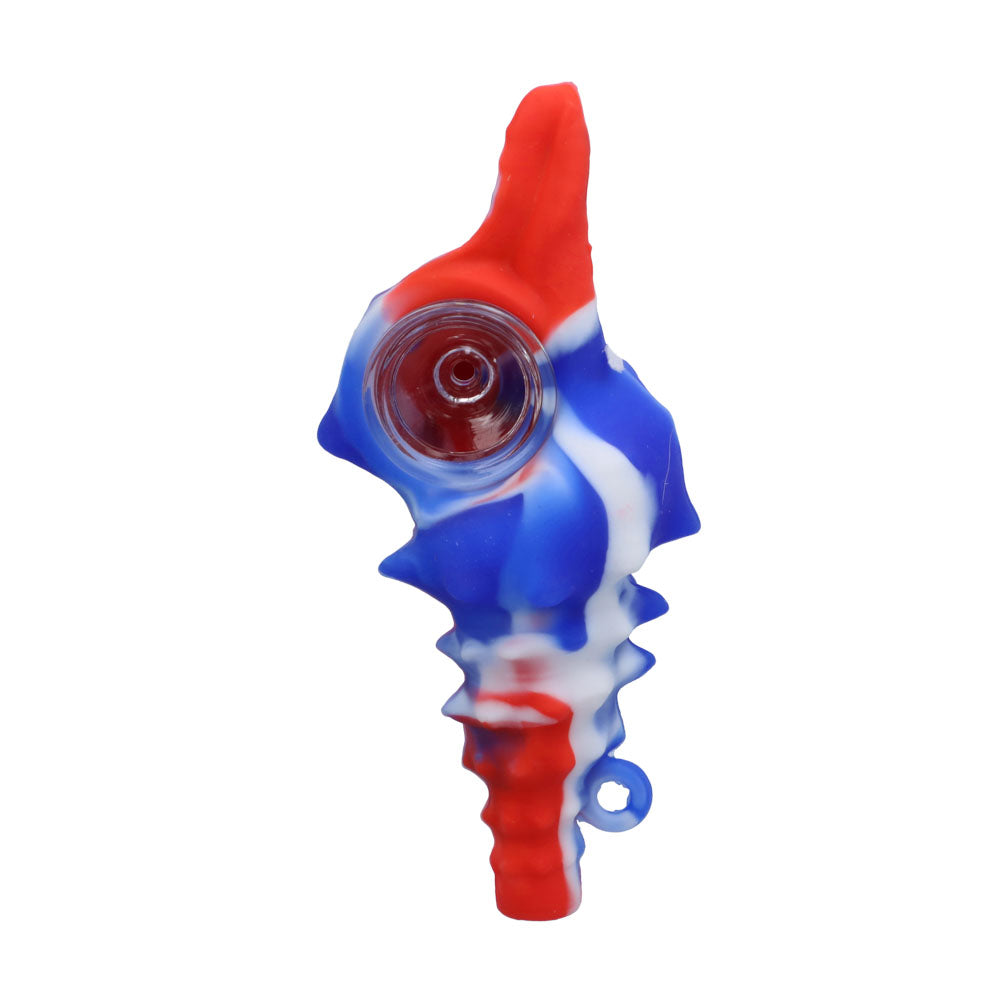 Silicone Shell Pipe with Loop and Glass Bowl | 4.5 Inch | Red/blue/white | top view