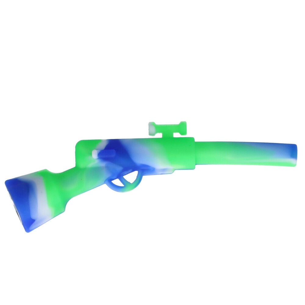 Silicone Shotgun Hand Pipe with Insert Glass Bowl | Green/Blue/White
