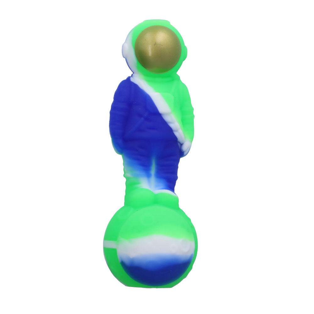 Silicone Astronaut Hand Pipe with Glass Bowl | 5 Inch | Blue/Green | top view