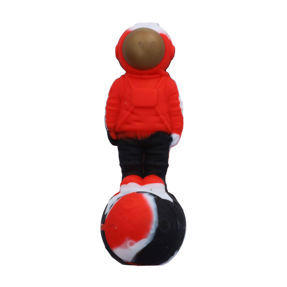 Silicone Astronaut Hand Pipe with Glass Bowl | 5 Inch | Black/Red | top view