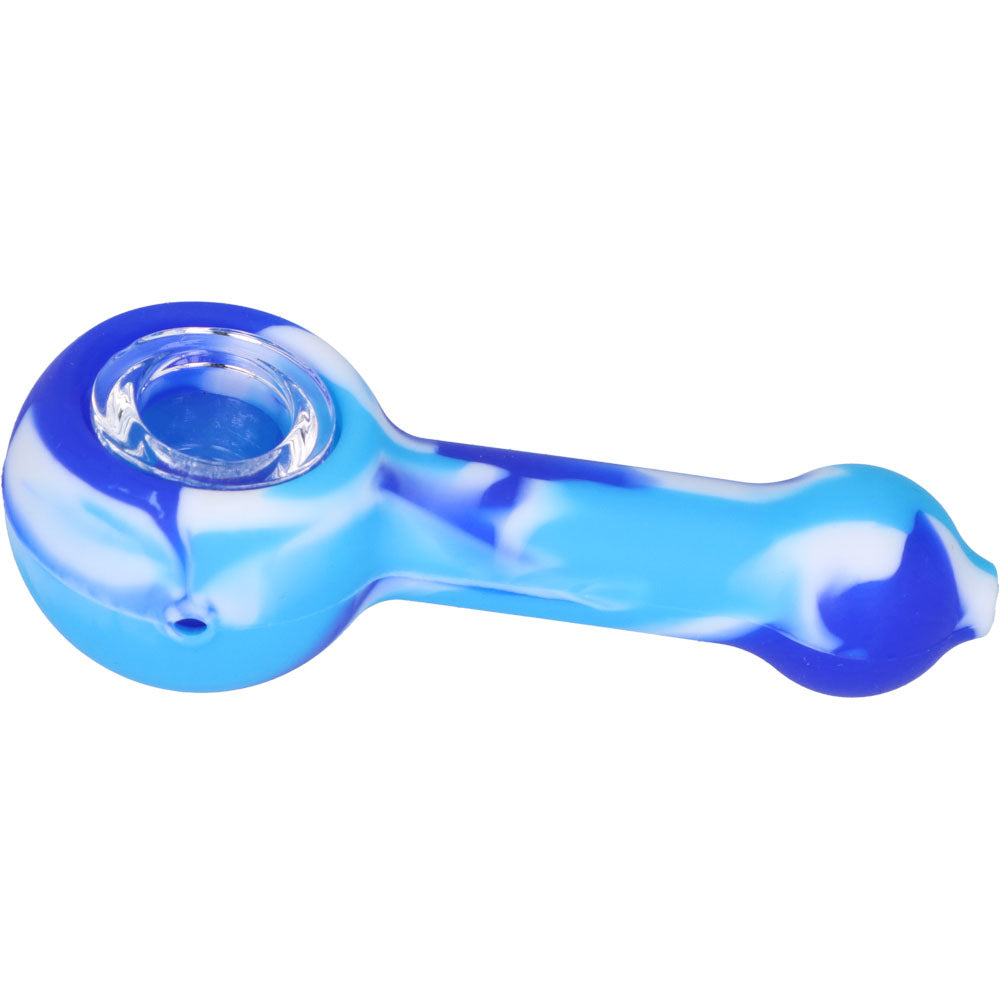 Silicone Spoon Pipe with Glass Bowl | 4.5 Inch | Blue | side view 2