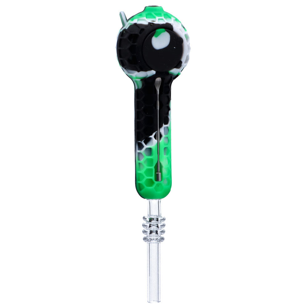 Silicone Spoon Pipe with Glass Bowl and Cap | 4 Inch | Green/Blank | bottom view