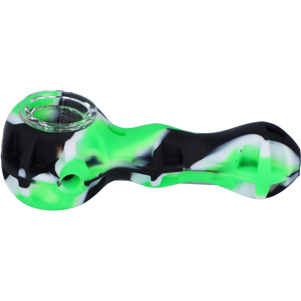 Silicone 2 in 1 Pipe with Metal Dab Tool | Random Color | Green/Black | side view 2
