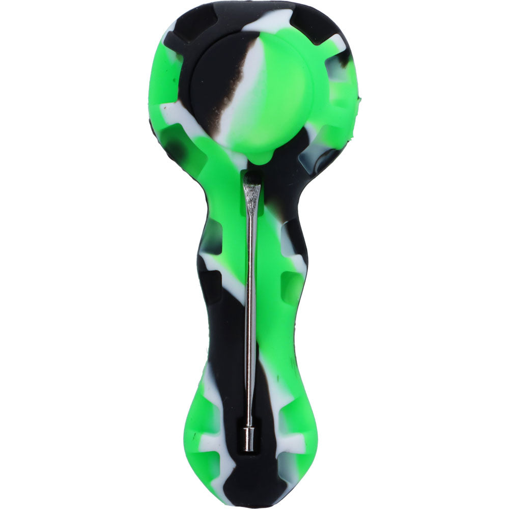 Silicone 2 in 1 Pipe with Metal Dab Tool | Random Color | Green/Black | bottom view