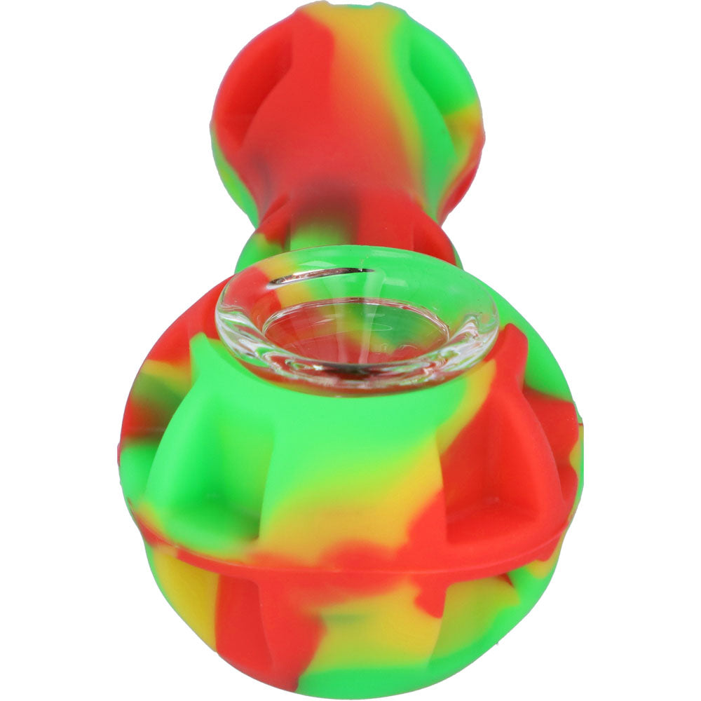 Silicone 2 in 1 Pipe with Metal Dab Tool | Random Color | Rasta | front view