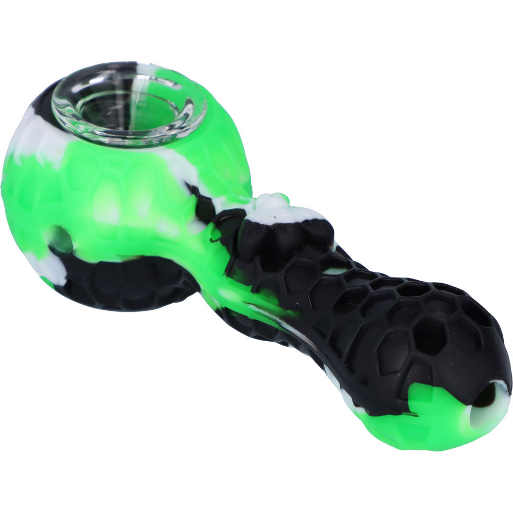 Silicone Spoon Pipe with Glass Bowl | 4.5 Inch | Random Multi-Colored | Green | side view 3
