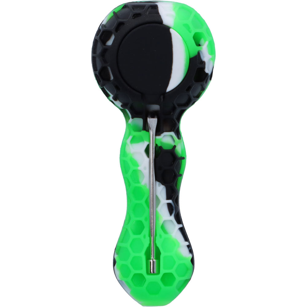 Silicone Spoon Pipe with Glass Bowl | 4.5 Inch | Random Multi-Colored | Green | bottom view