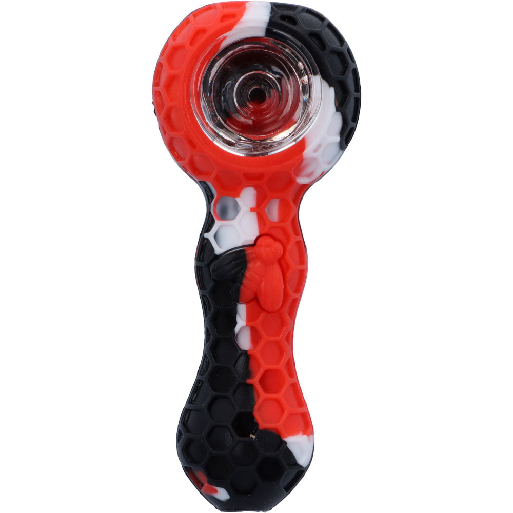 Silicone Spoon Pipe with Glass Bowl | 4.5 Inch | Random Multi-Colored | Red | top view