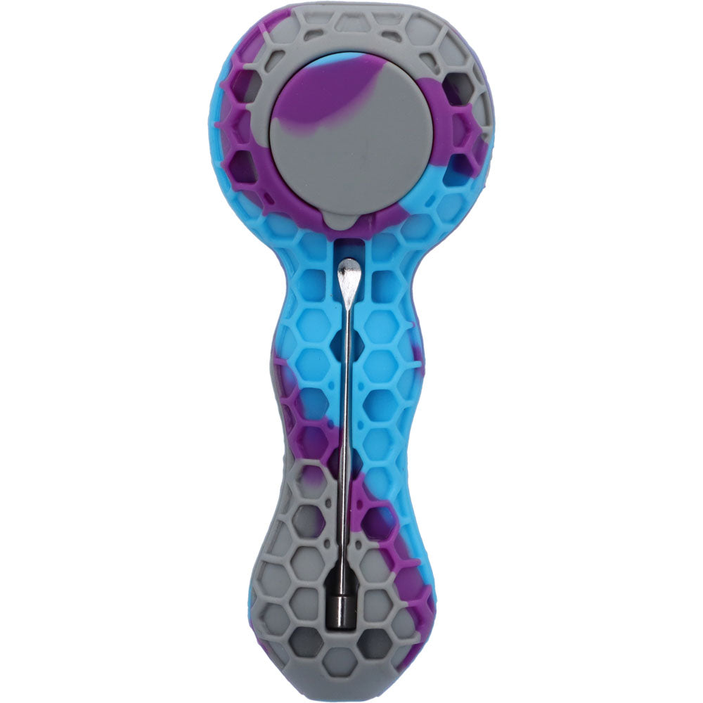 Silicone Random Color Spoon Pipe with Glass Bowl | 4.5 Inch | Grey | bottom view