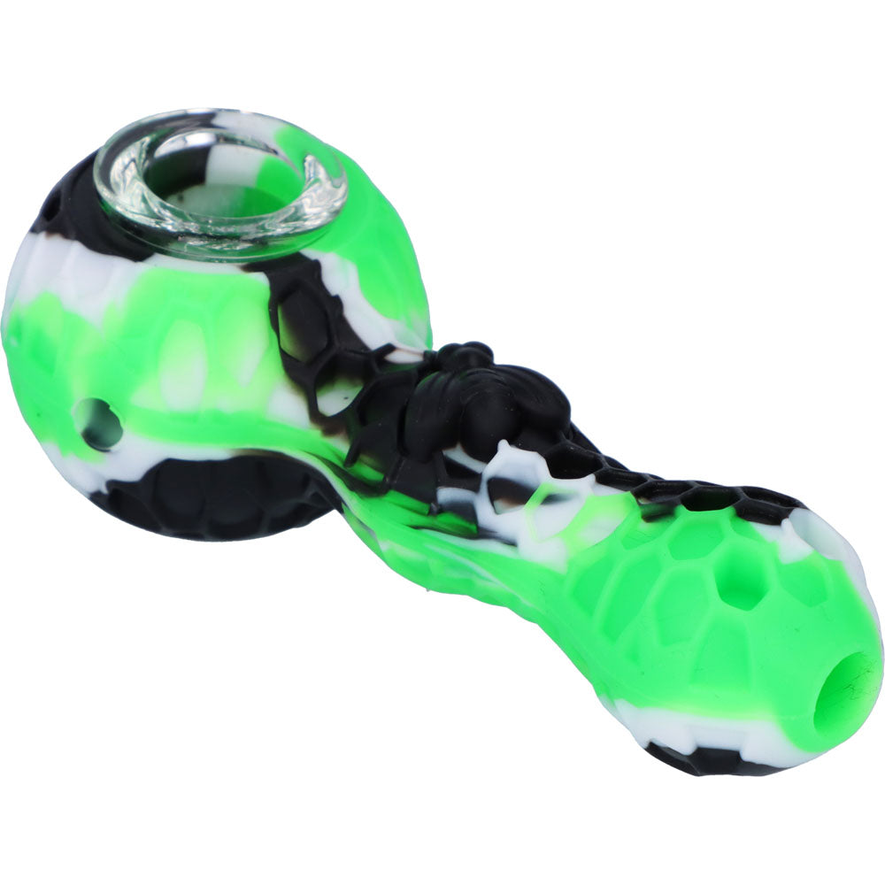 Silicone Random Color Spoon Pipe with Glass Bowl | 4.5 Inch | Green | side view 3